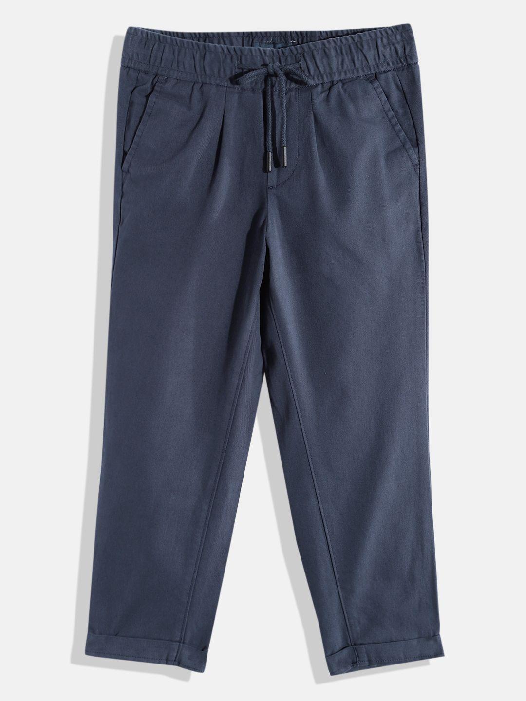 m&h juniors boys navy blue pure cotton solid trousers