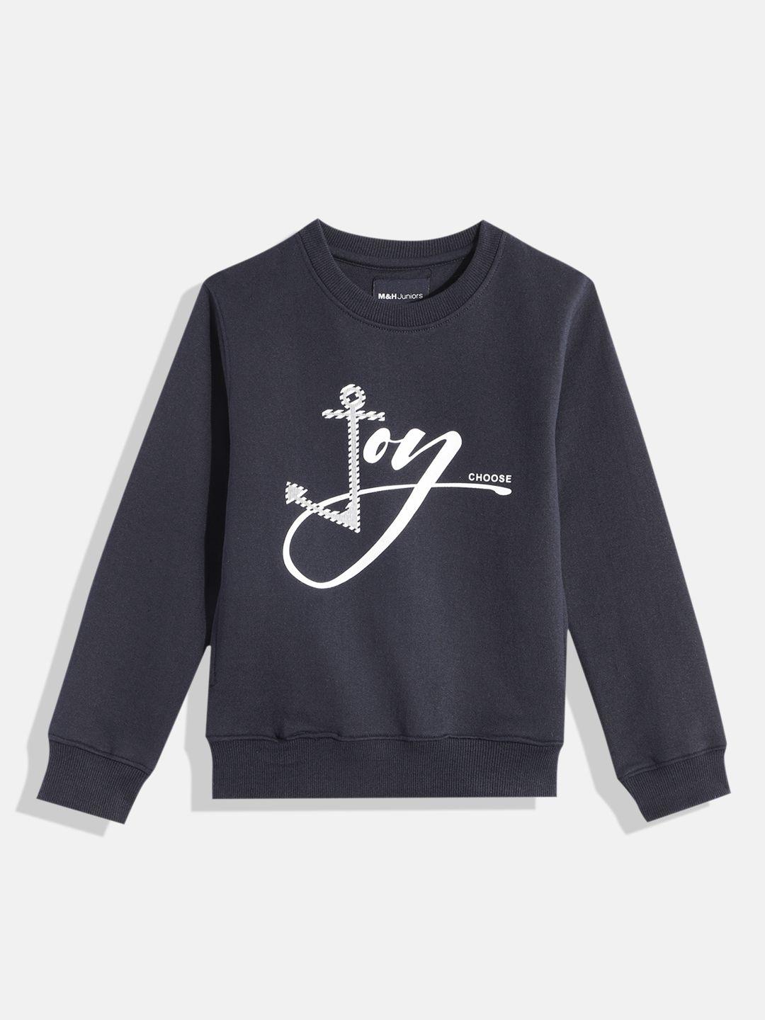 m&h juniors boys navy blue typography printed sweatshirt