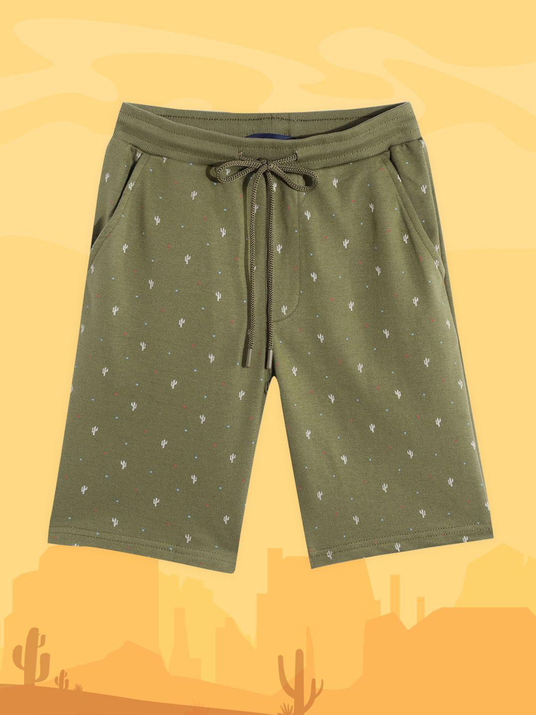 m&h juniors boys olive green printed shorts