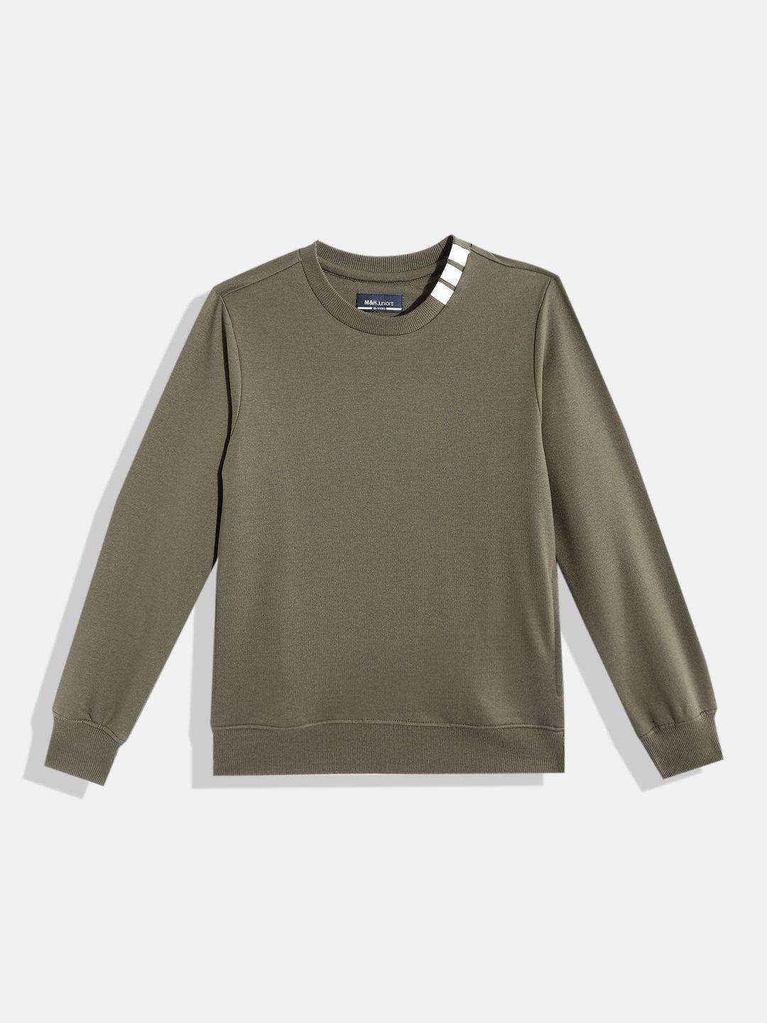 m&h juniors boys olive green solid round neck sweatshirt