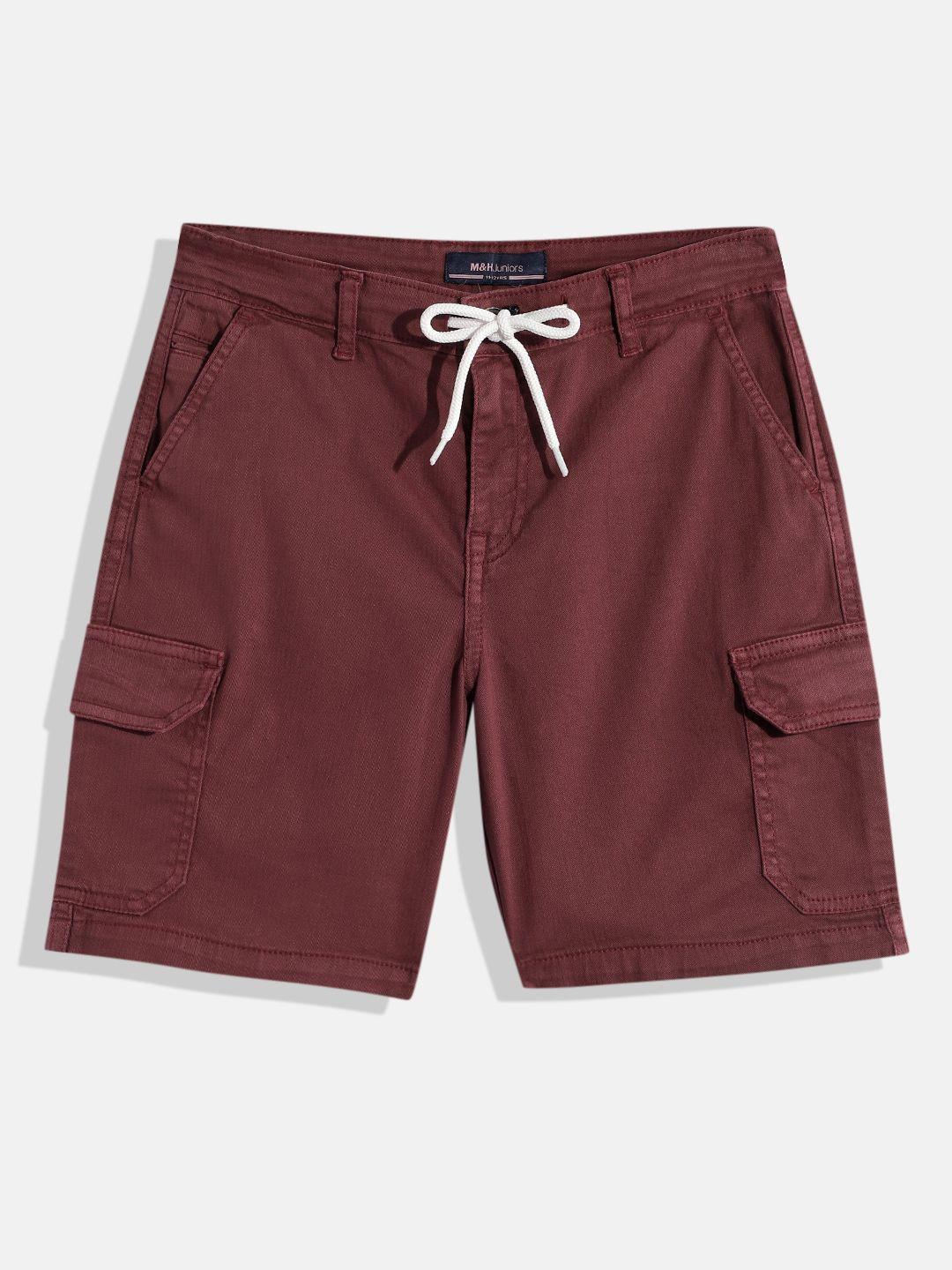 m&h juniors boys red solid cargo shorts