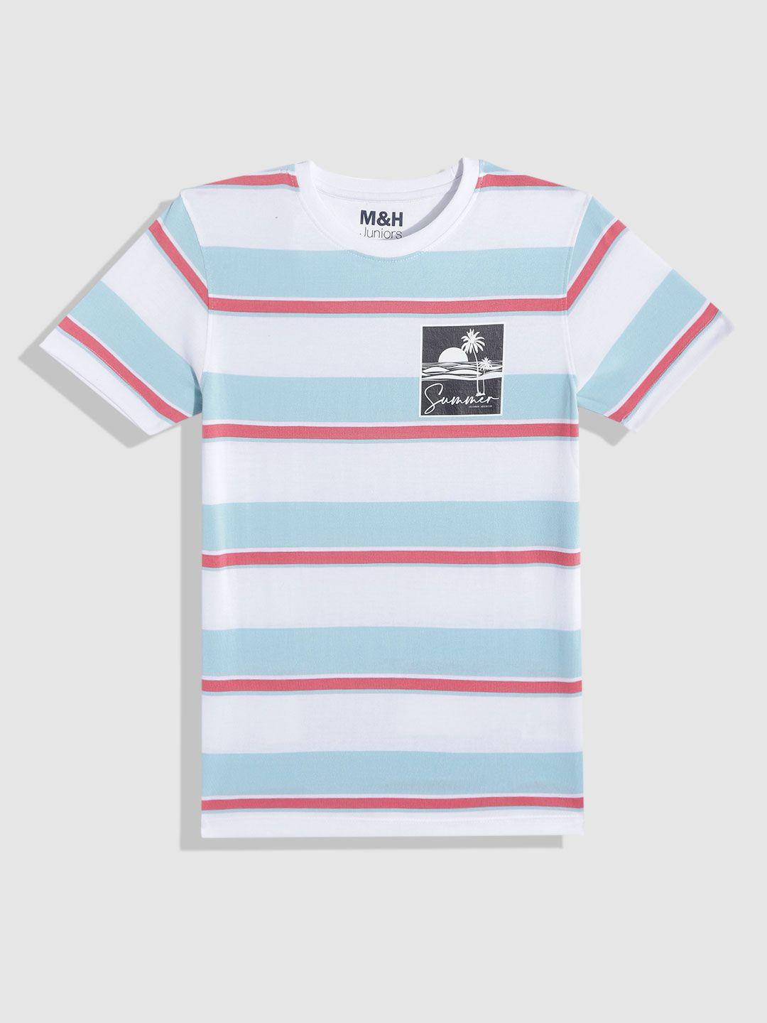 m&h juniors boys white & blue striped t-shirt