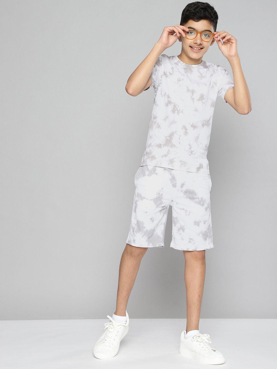 m&h juniors boys white & grey dyed t-shirt with shorts