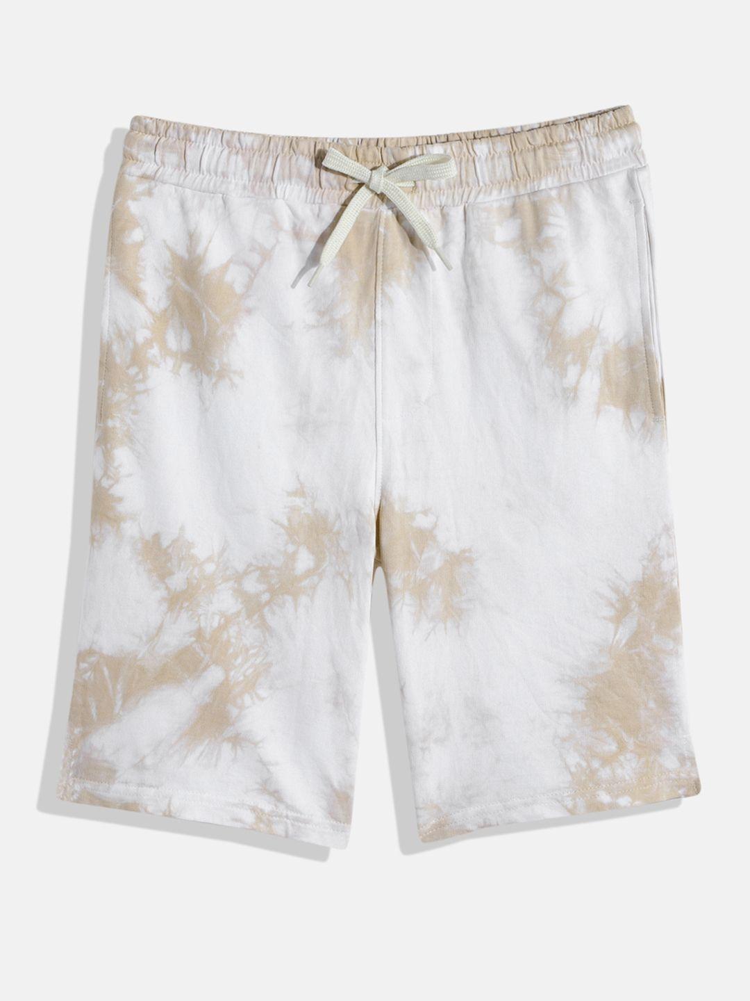 m&h juniors boys white and khaki abstract printed pure cotton shorts