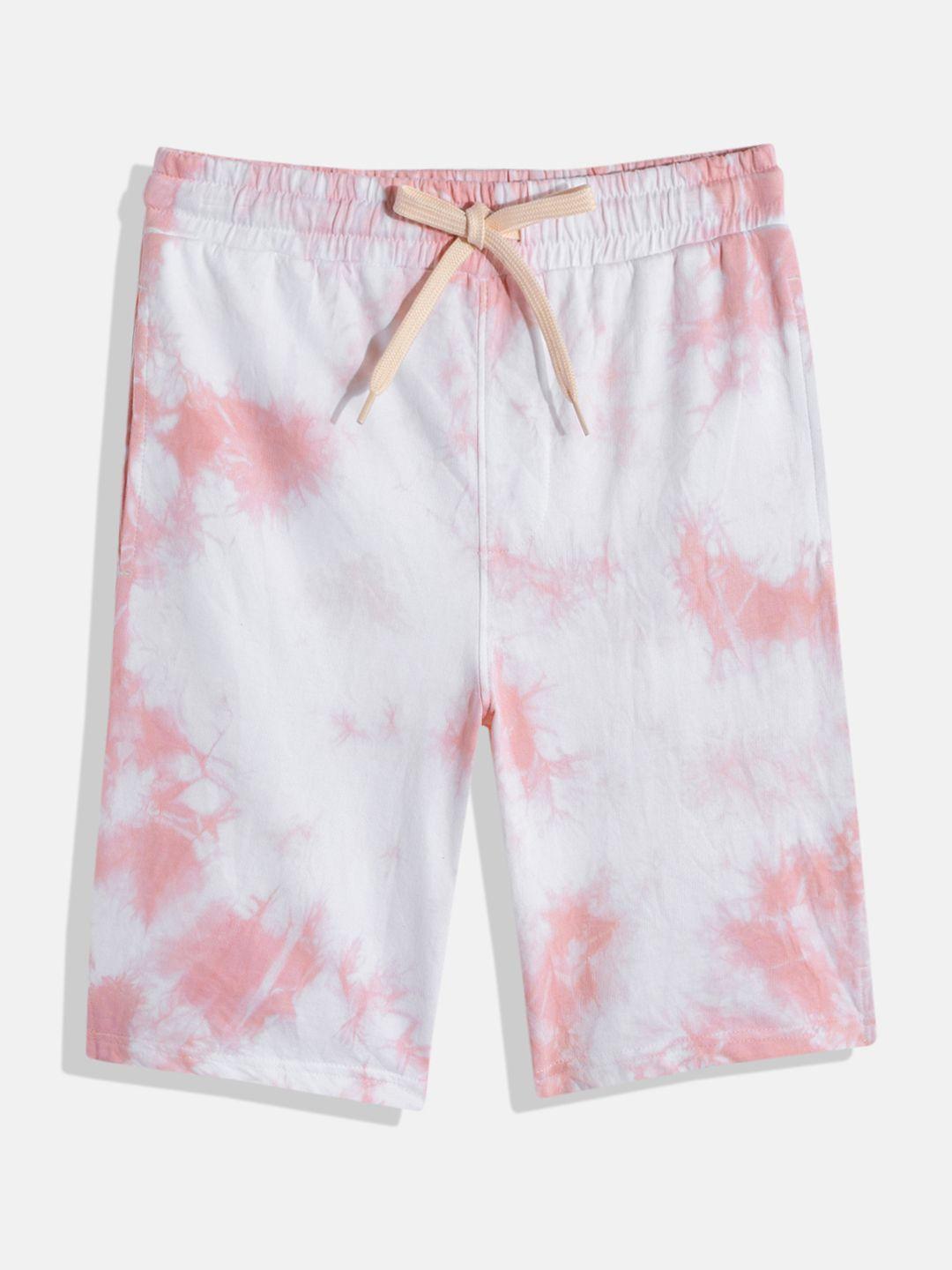 m&h juniors boys white and pink abstract printed pure cotton shorts