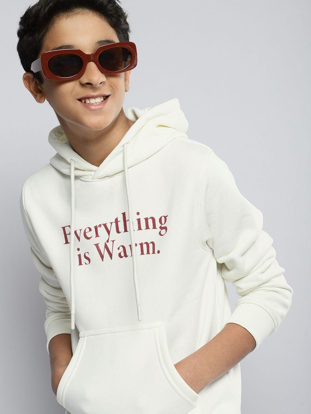 m&h juniors boys white printed hooded sweatshirt