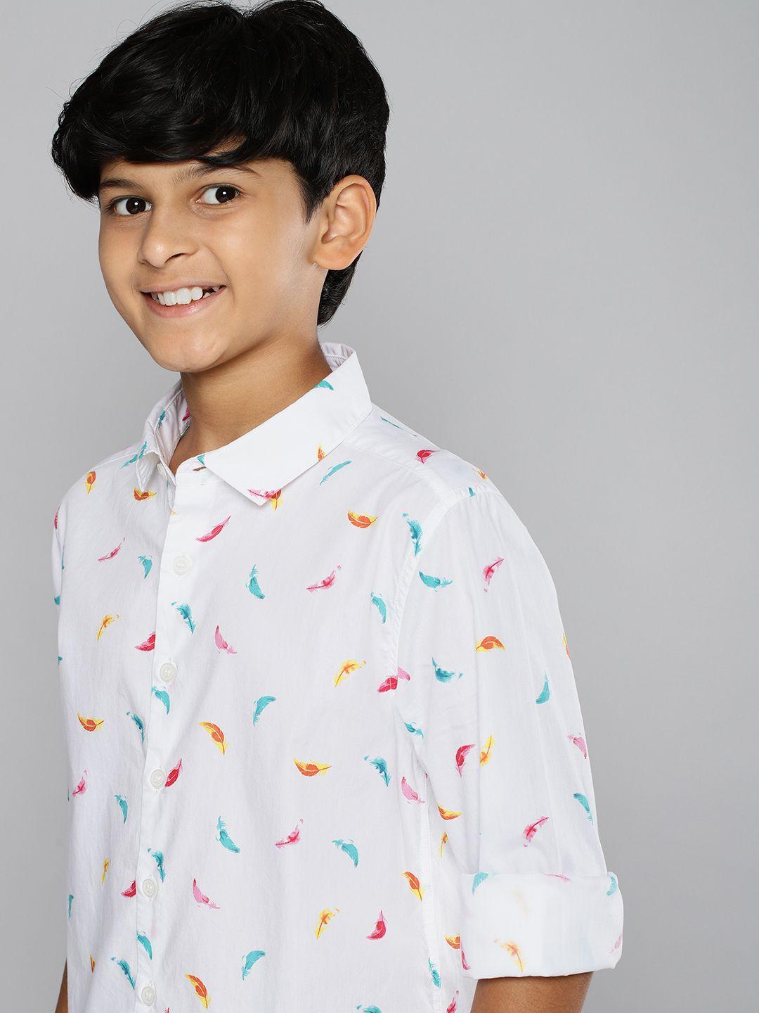 m&h juniors boys white printed pure cotton casual shirt