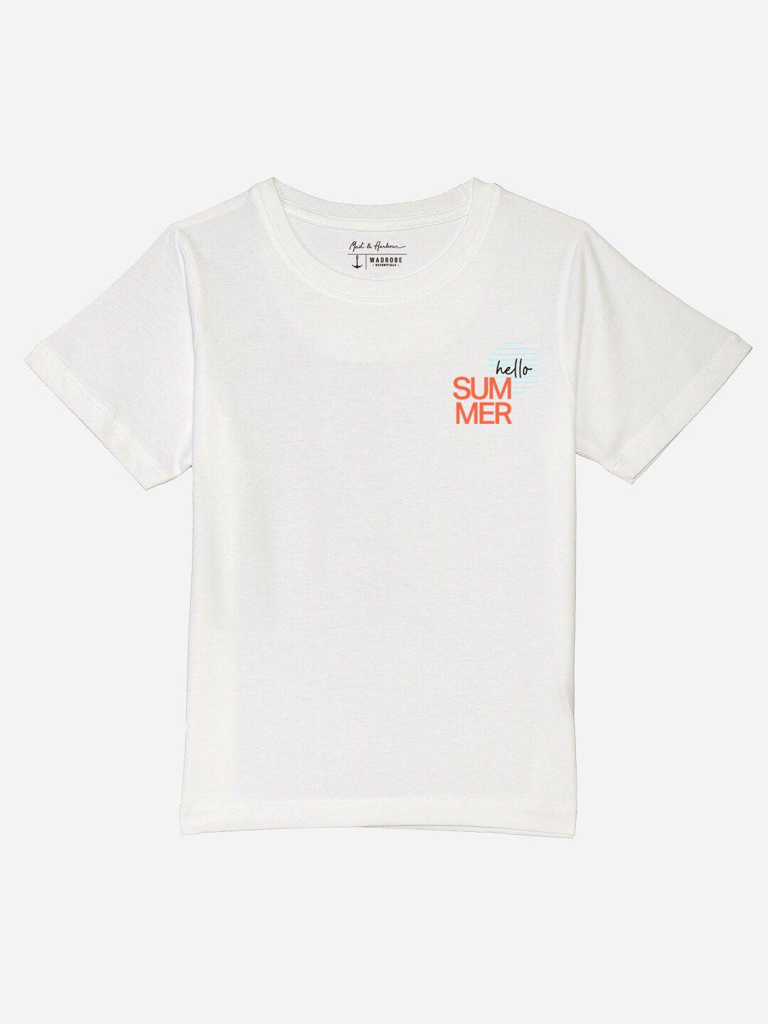 m&h juniors boys white typography printed pure cotton t-shirt