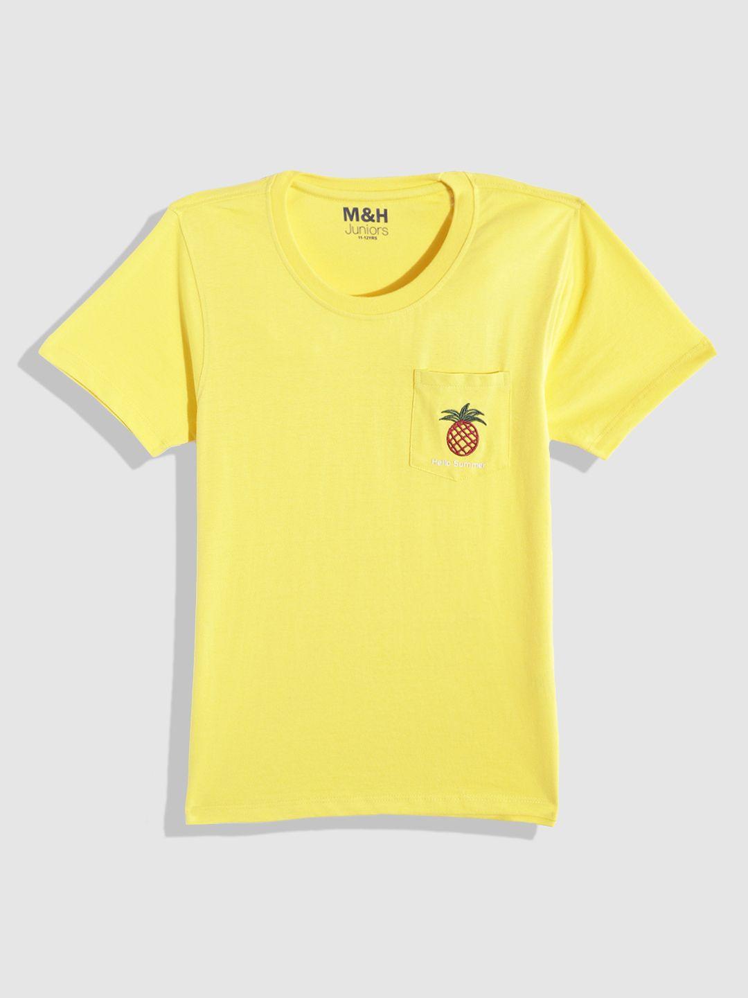 m&h juniors boys yellow solid t-shirt