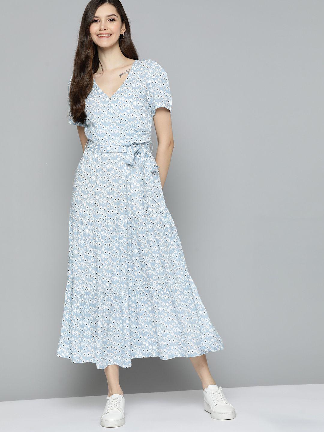 m&h our water floral printed v-neck maxi dress