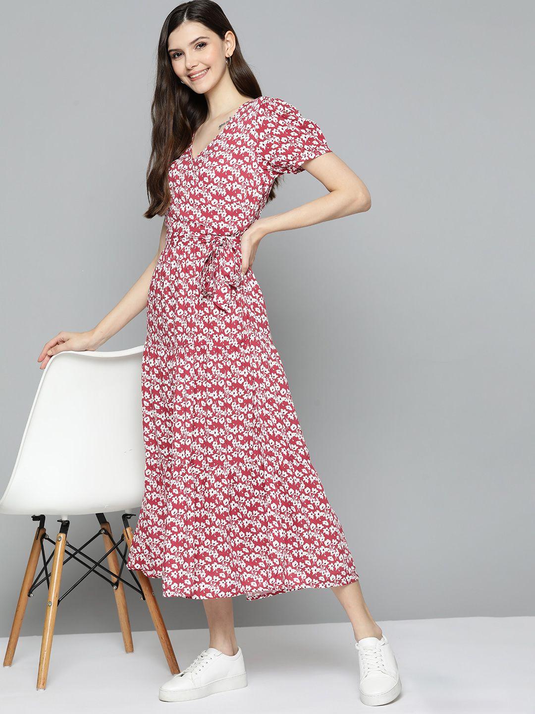 m&h our water floral printed v-neck maxi dress