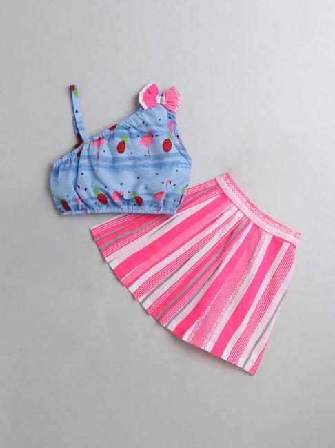 m'andy kids blue & pink printed top with skirt