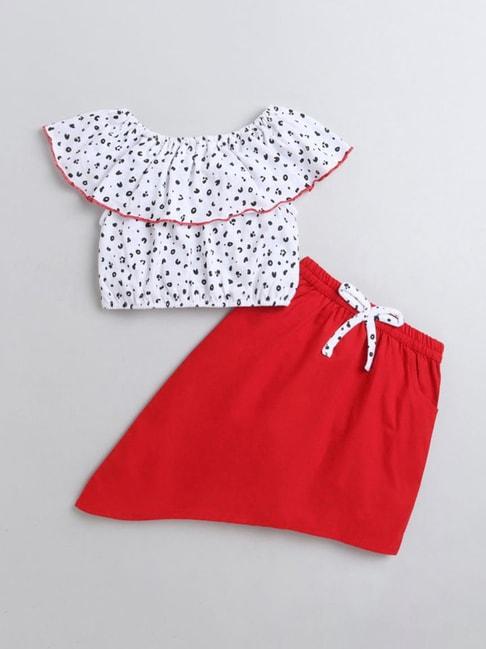 m'andy kids white & red printed top with skirt