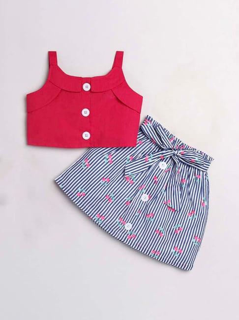 m'andy kids pink & blue striped top with skirt