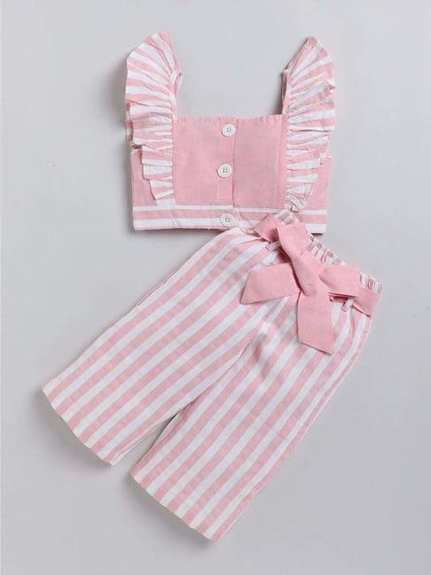 m'andy kids pink & white cotton striped top set