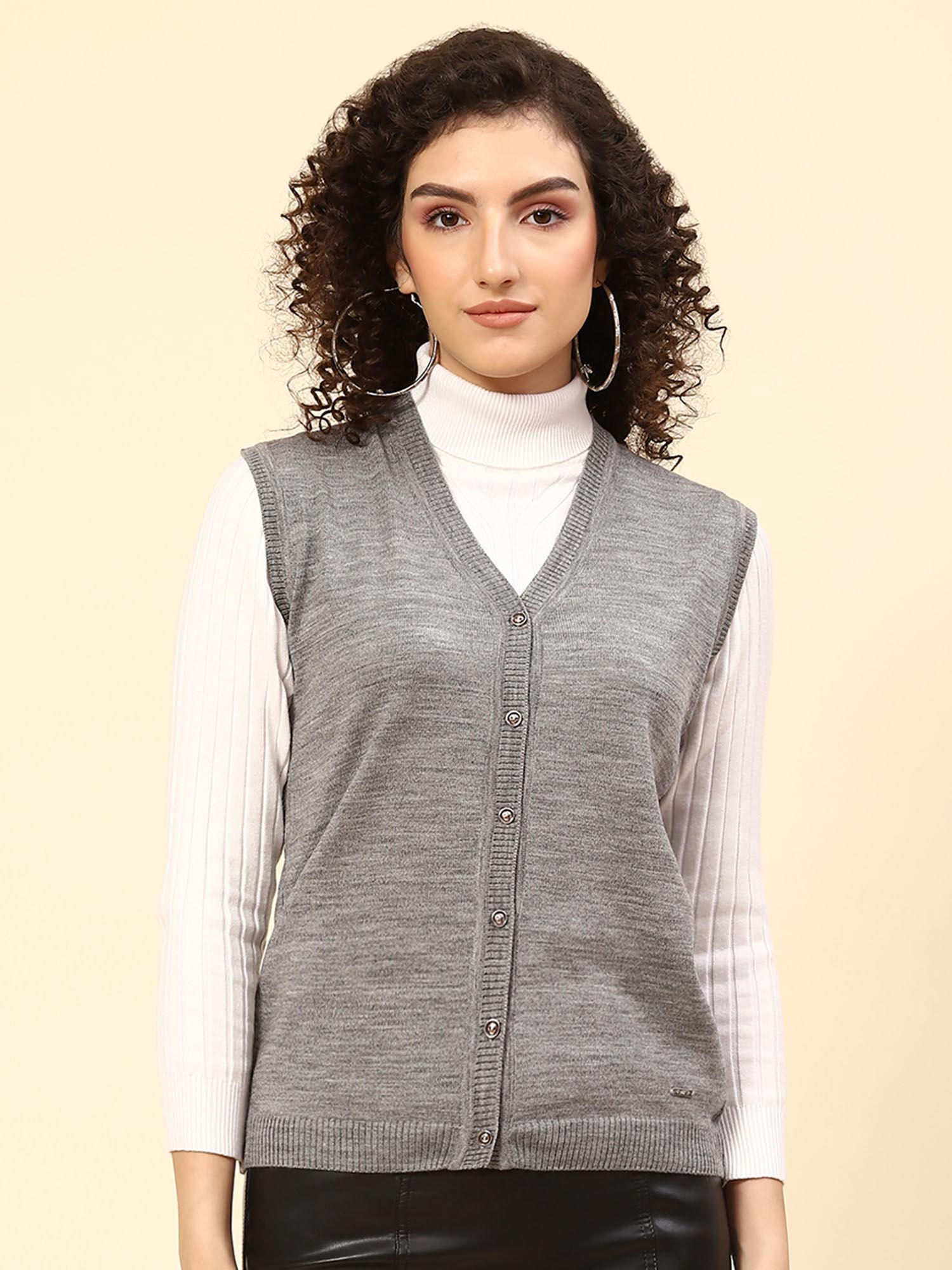 m grey mixture solid v neck cardigan