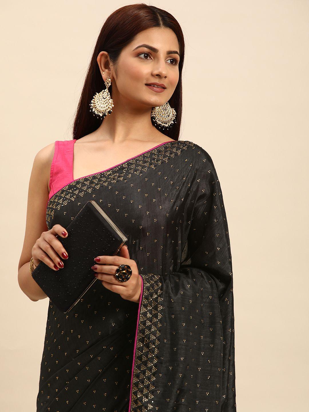 m m venture embellished stones-studded pure silk saree