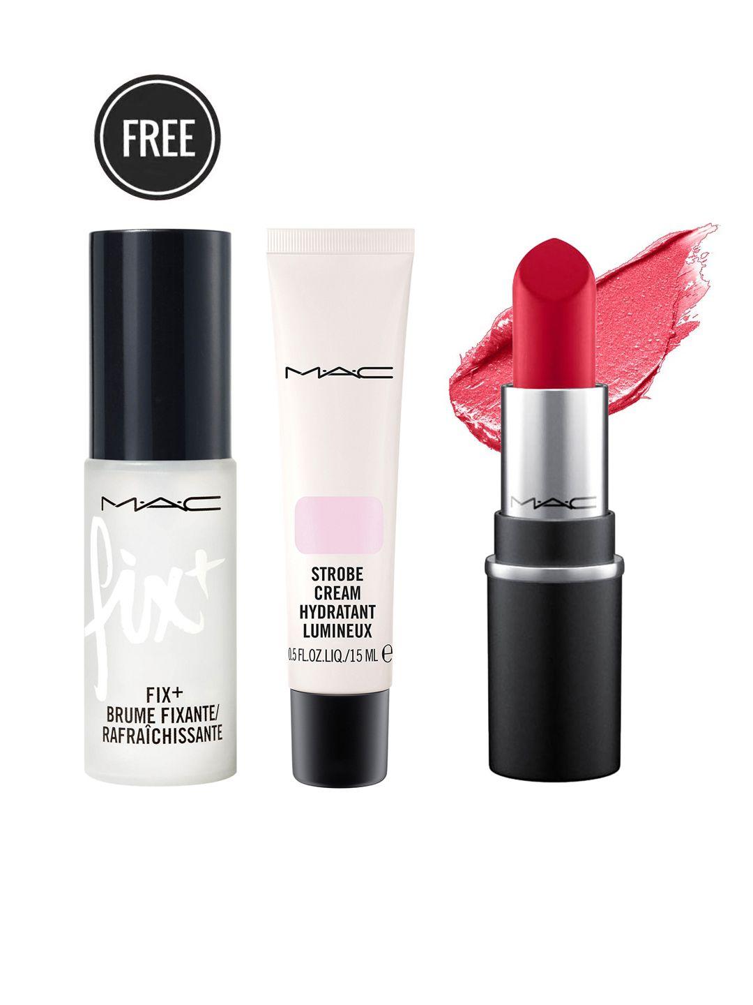 m.a.c set of strobe cream + lipstick & sample primer