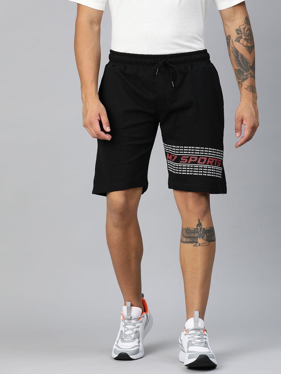 m7 by metronaut men black typography printed sports shorts