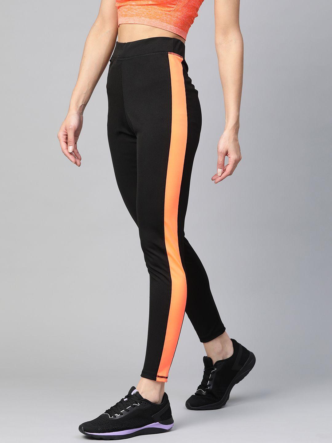 m7 by metronaut women black & neon orange high-rise solid training tights