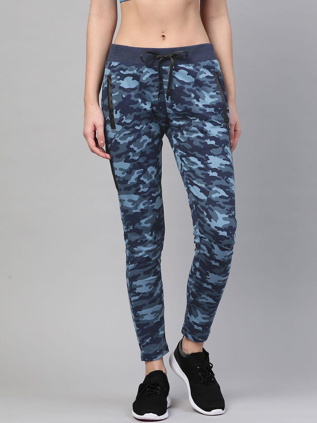 m7 by metronaut women blue slim fit camouflage print track pants