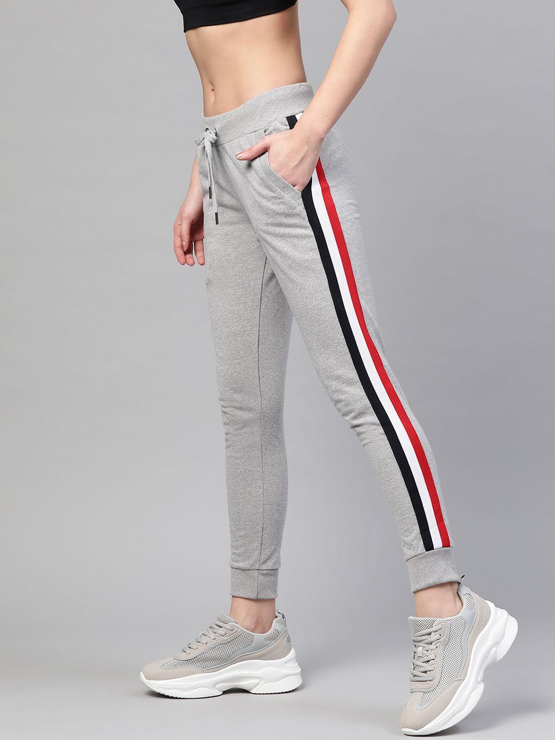 m7 by metronaut women grey melange side stripe slim fit track pants