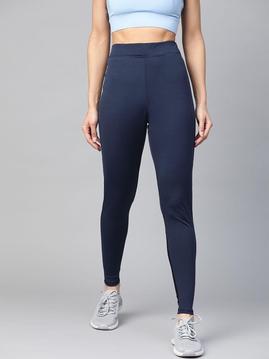 m7 by metronaut women navy blue & black high-rise solid training tights