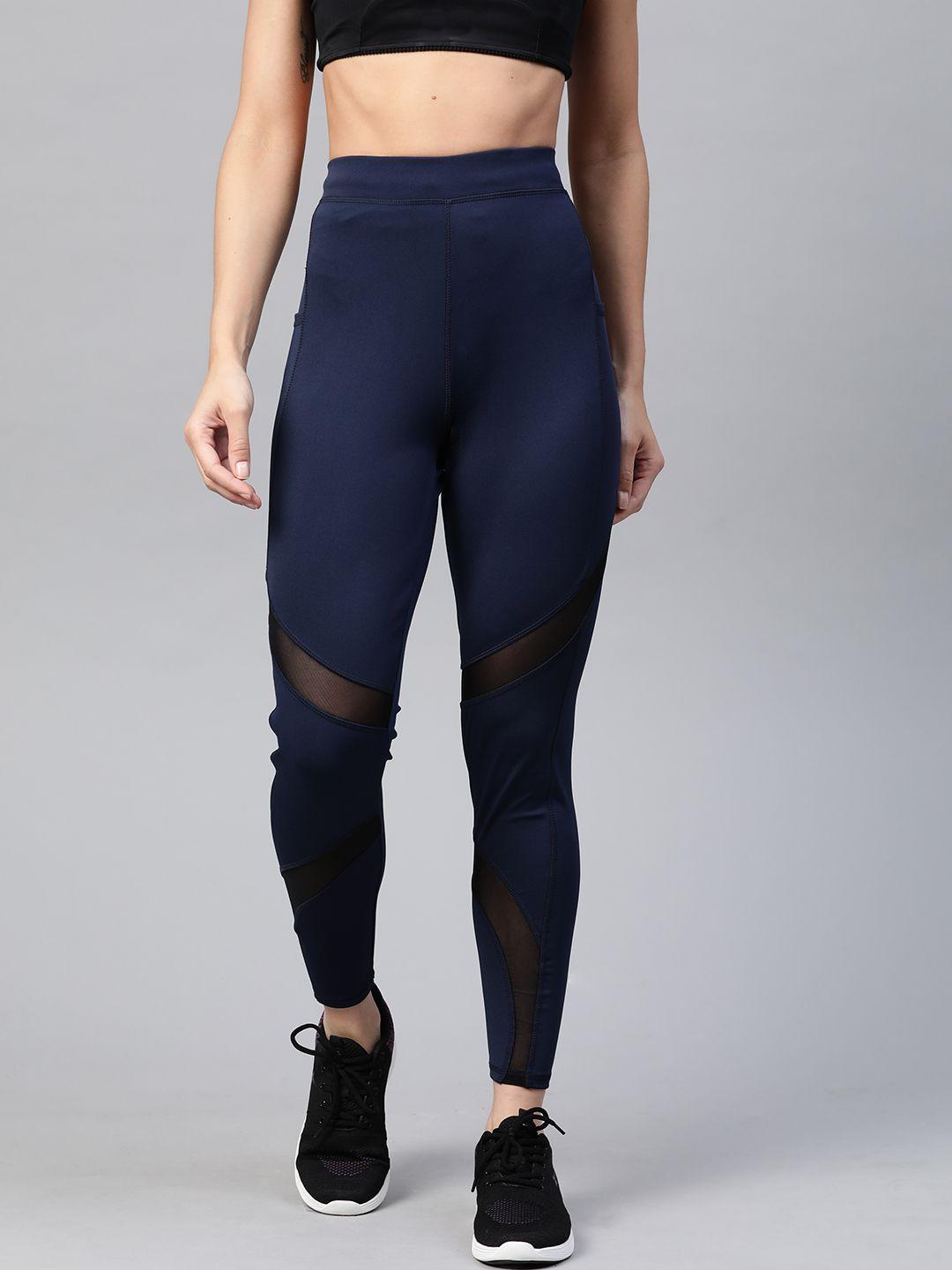 m7 by metronaut women navy blue high-rise solid training tights