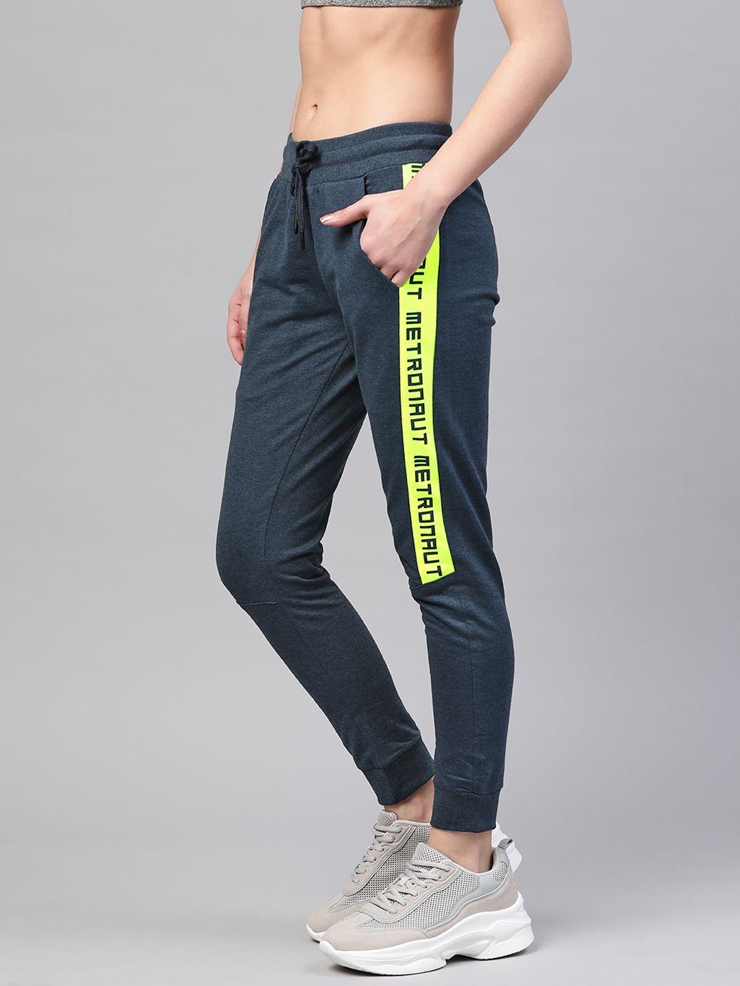m7 by metronaut women navy blue solid cropped joggers