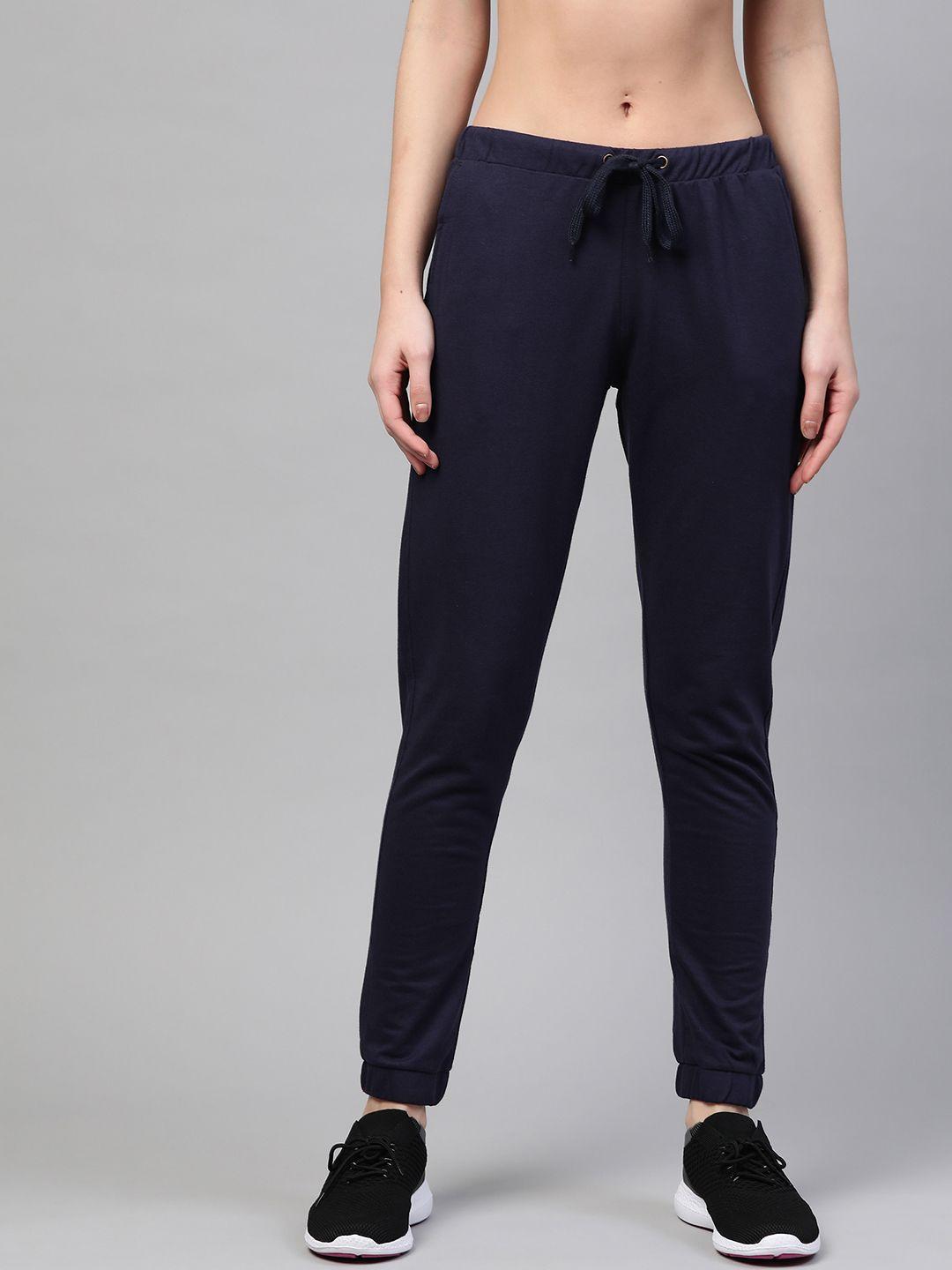 m7 by metronaut women navy blue solid slim fit joggers
