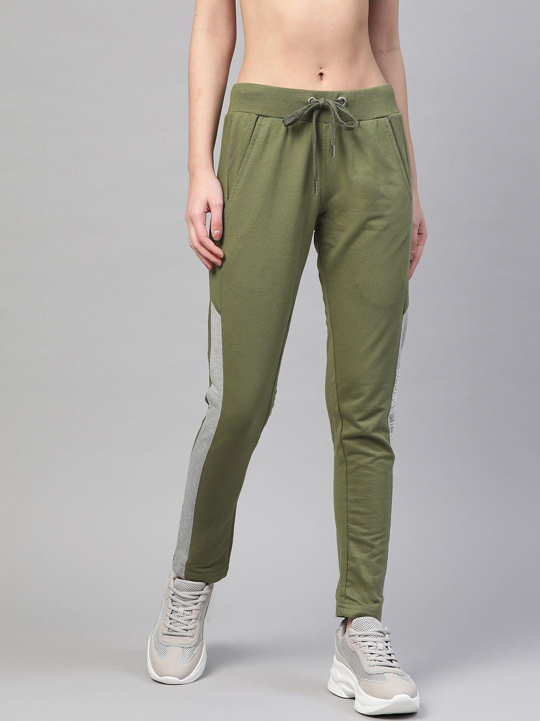 m7 by metronaut women olive green slim fit solid track pants