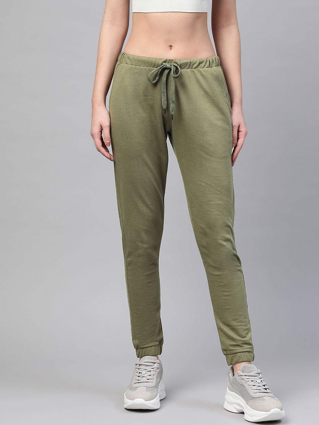 m7 by metronaut women olive green solid slim fit joggers