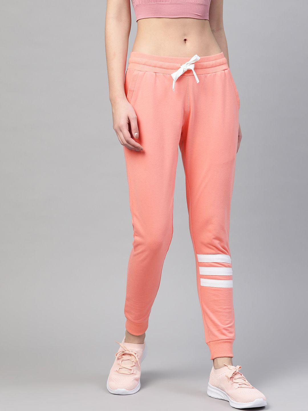 m7 by metronaut women peach-coloured slim fit solid joggers