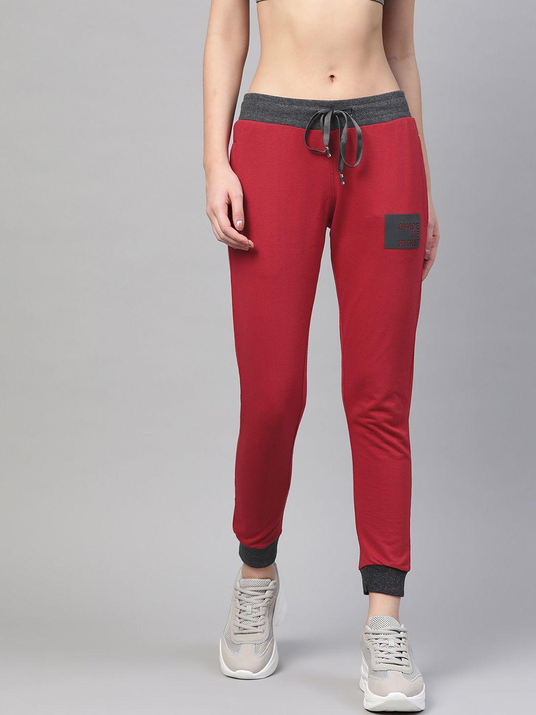 m7 by metronaut women red slim fit solid joggers