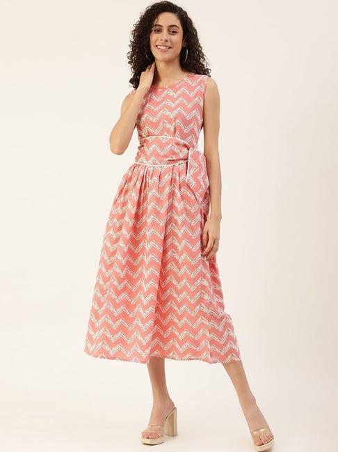 maaesa pink cotton chevron print a-line dress