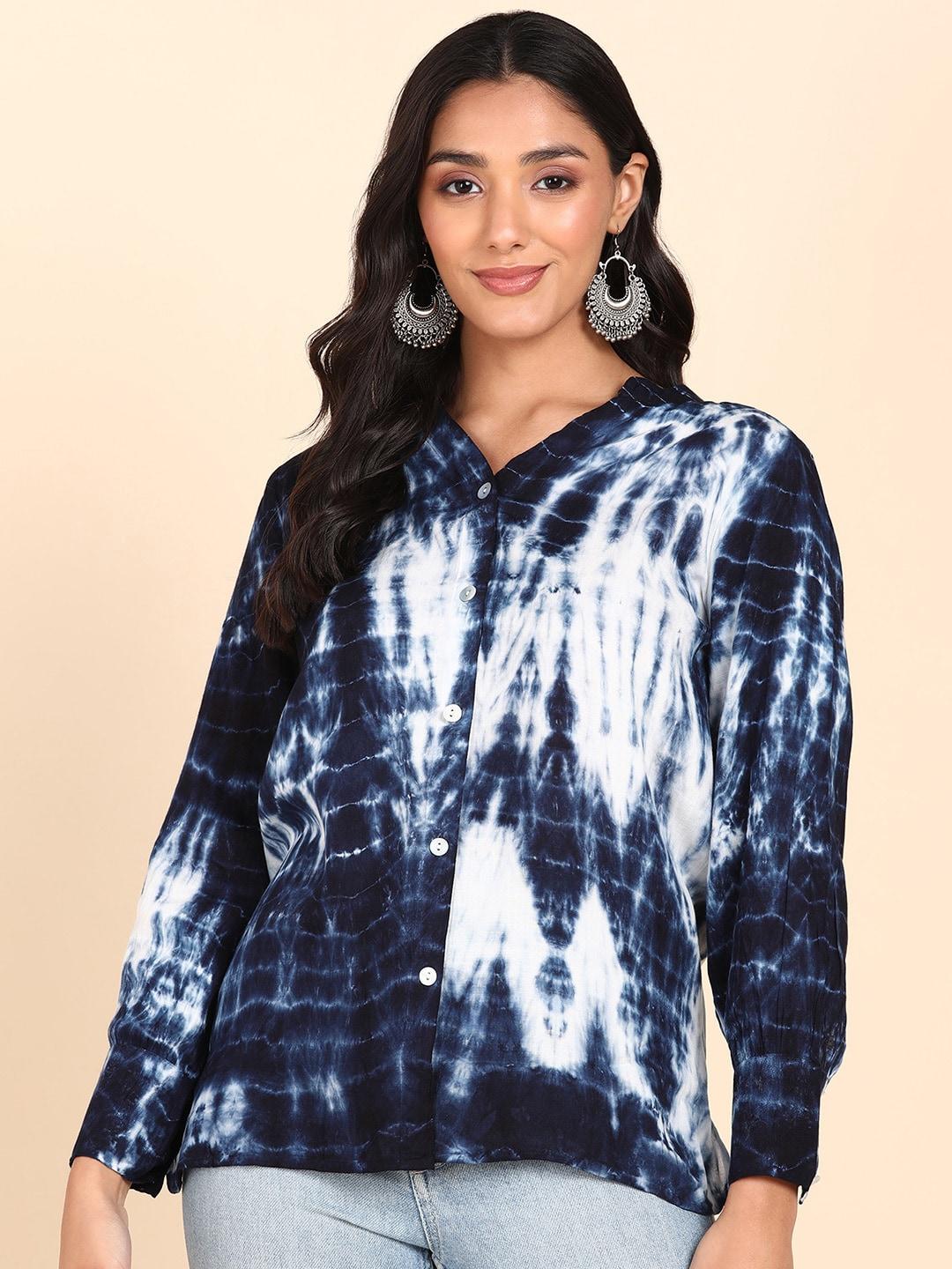 maaesa tie & dye printed relaxed regular fit opaque casual shirt