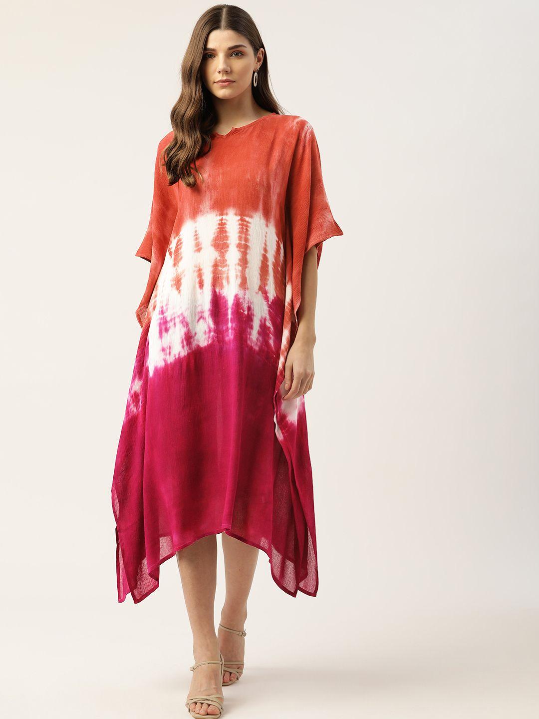 maaesa brown & pink dyed crepe kaftan midi dress