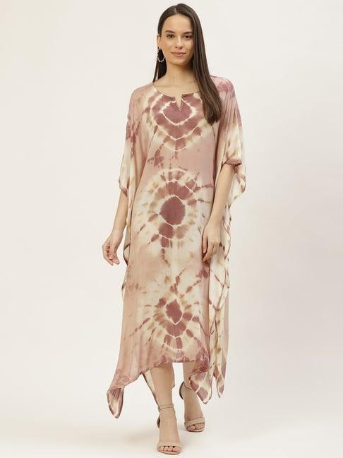 maaesa brown tie & dye a-line kaftan dress