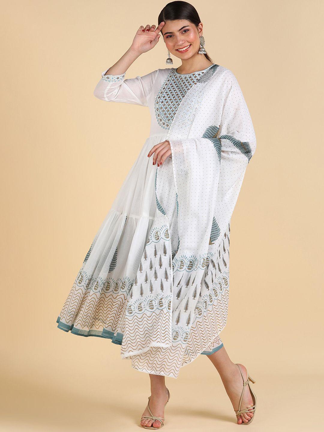 maaesa ethnic motifs embroidered fit & flared ethnic dress with dupatta