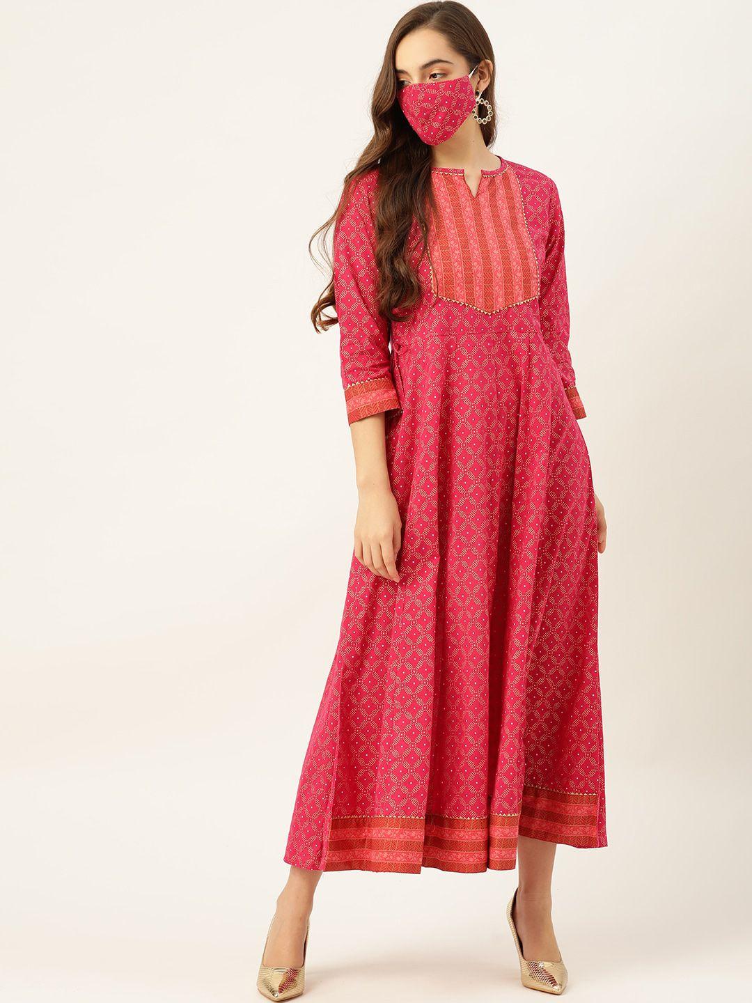 maaesa ethnic motifs printed cotton a line ethnic dress