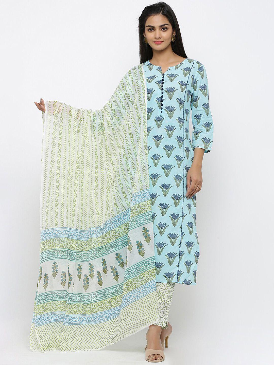 maaesa ethnic motifs printed pure cotton kurta with trousers & dupatta