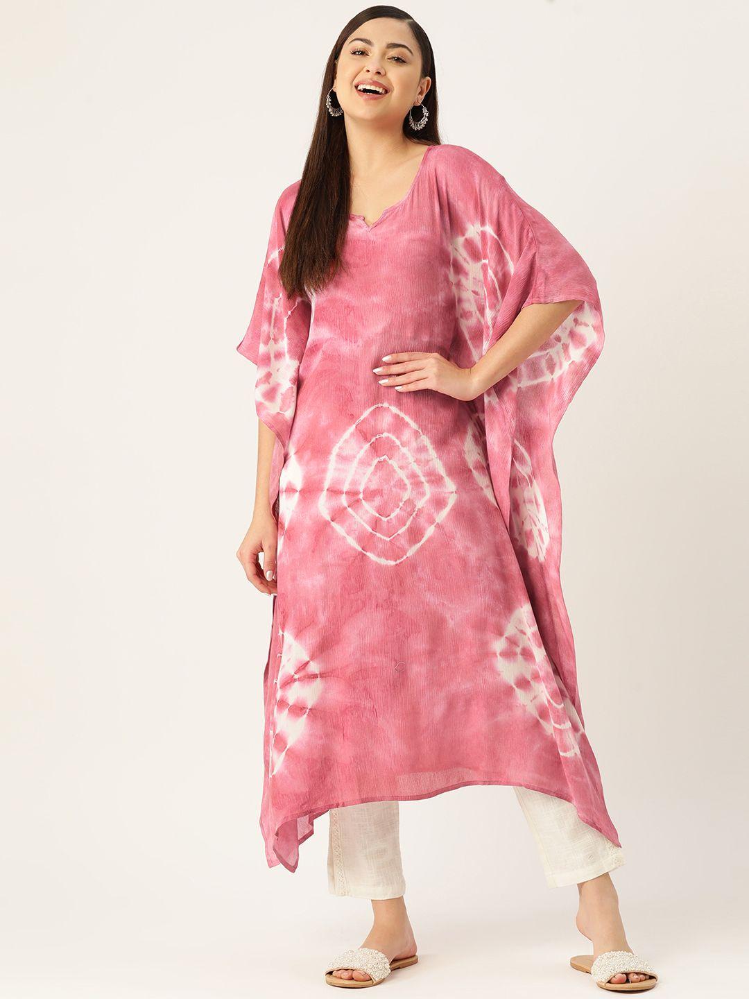 maaesa geometric dyed flared sleeves crepe kaftan kurta