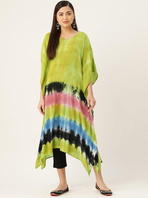 maaesa green printed a line kaftan