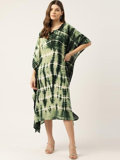 maaesa green tie & dye a-line kaftan dress