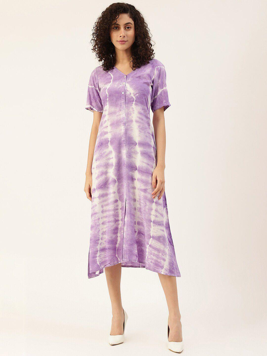 maaesa lavender & white tie and dye  a-line midi dress