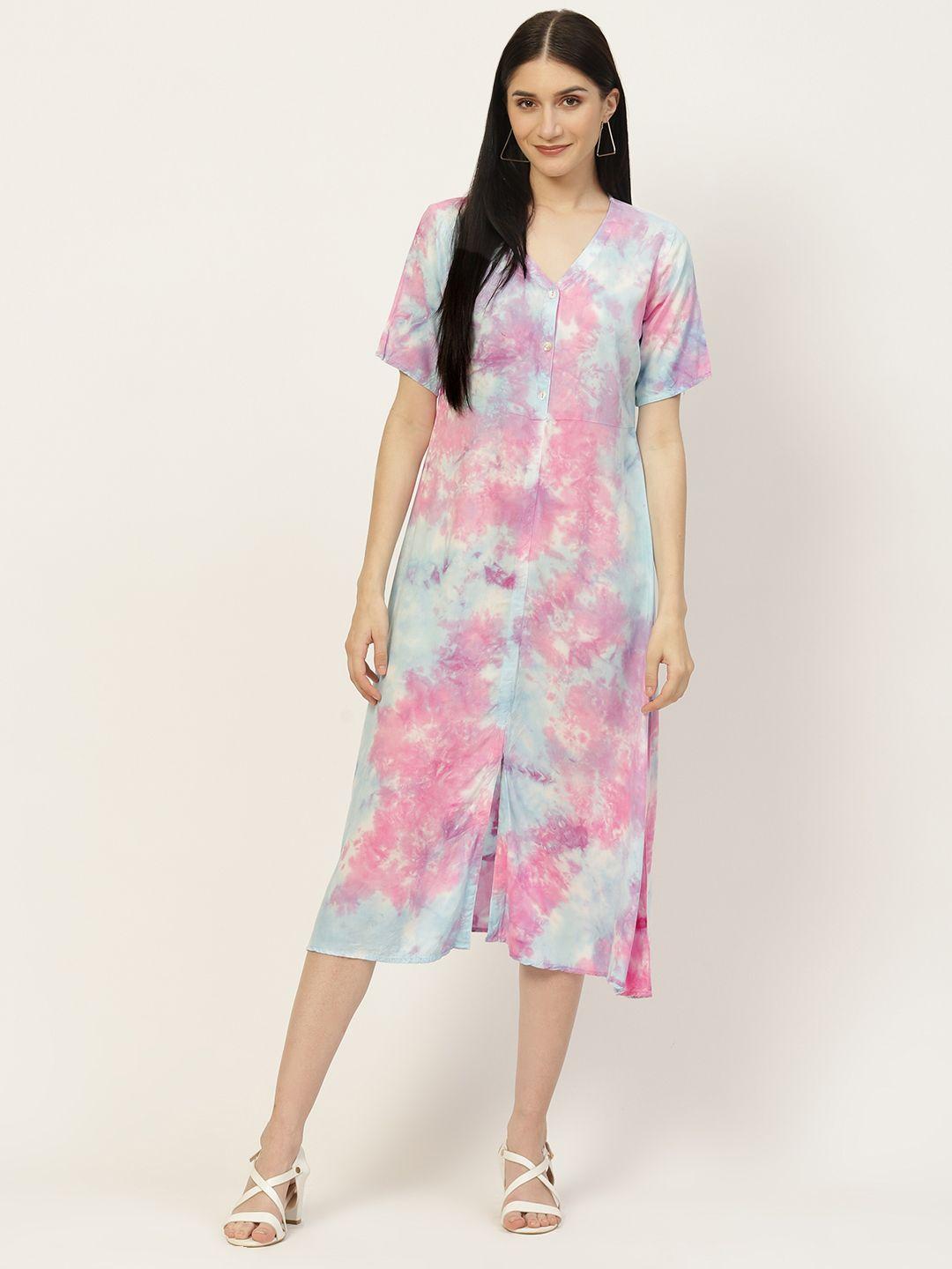 maaesa pink & blue tie and dye a-line maxi dress