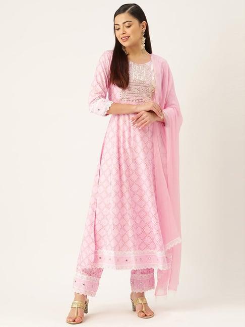 maaesa pink embellished kurta pant set with dupatta