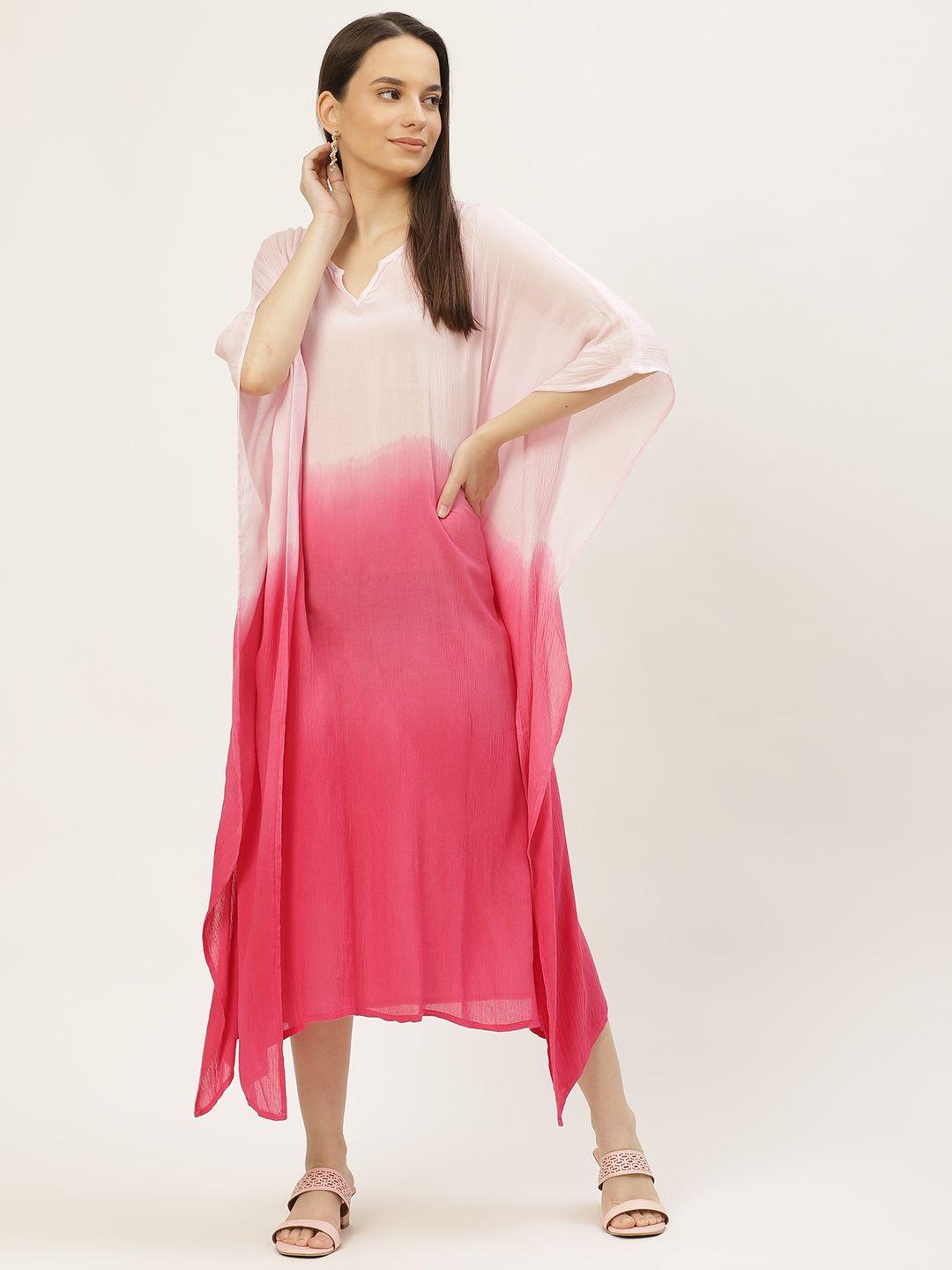 maaesa pink ombre dyed kaftan midi dress