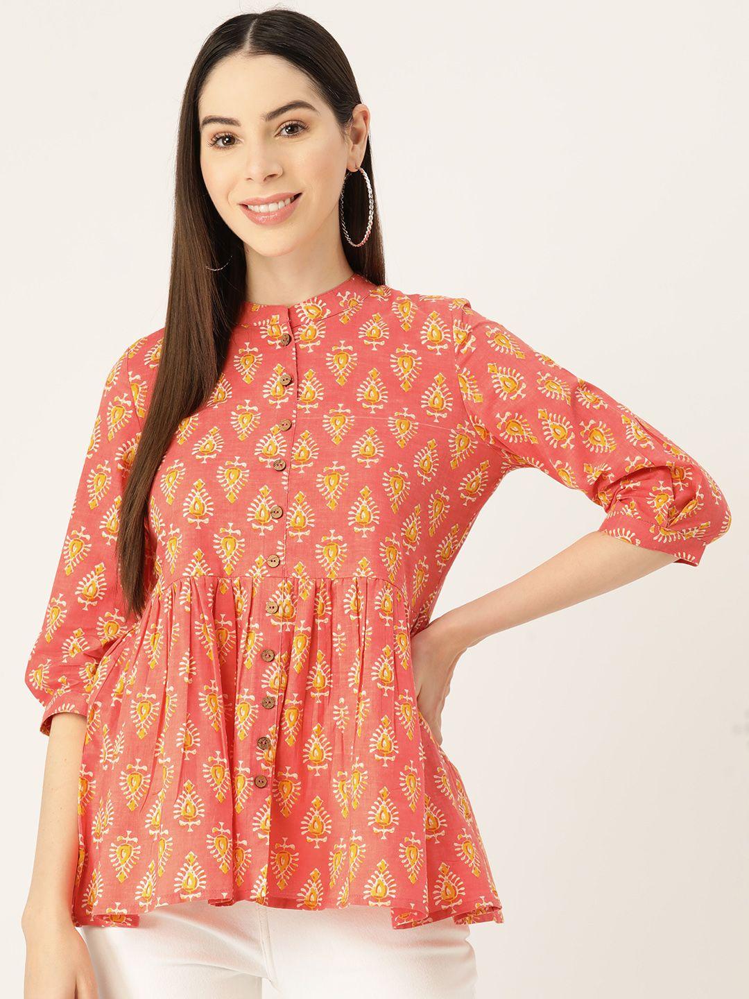 maaesa printed mandarin collar peplum top