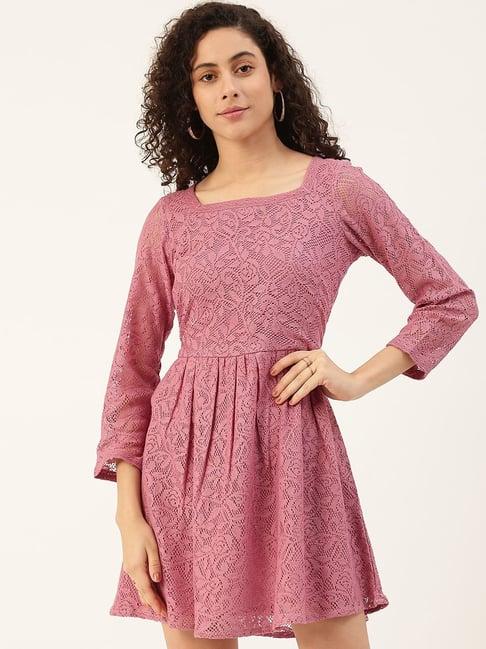 maaesa purple self pattern a-line dress